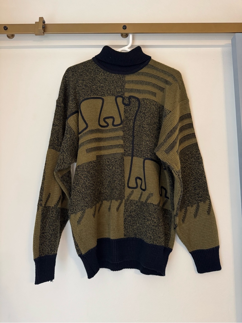 Vintage International Index Retro Chunky Knit Turtleneck Oversize Sweater-Unisex